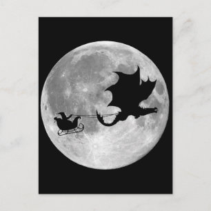 Santa Claus Dragon Rider Sleigh Ride Holiday Postcard