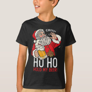 Santa Claus Drinking Beer Ho Ho Hold My Beer Funny T-Shirt