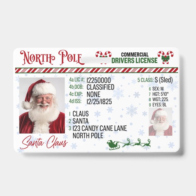 Santa Claus Driver License Christmas Badge ID Badge (Front)