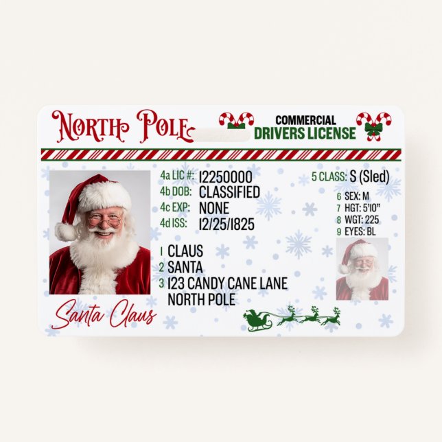Santa Claus Driver License Christmas Badge ID Badge (Front)