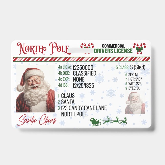 Santa Claus Driver License Christmas Badge ID Badge (Front)