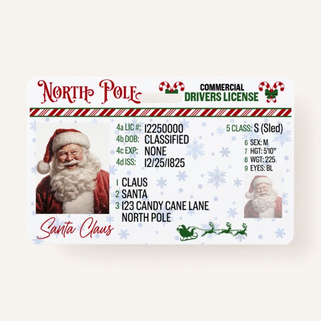 Santa Claus Driver License Christmas Badge ID Badge (Front)