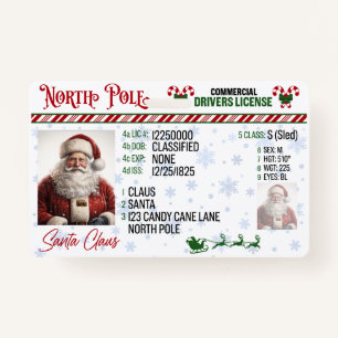 Santa Claus Driver License Christmas Badge ID Badge