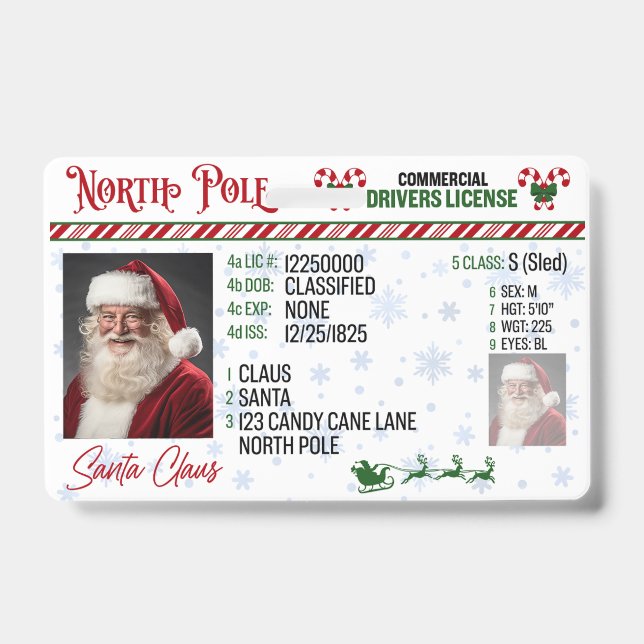 Santa Claus Driver License Christmas Badge ID Badge (Front)