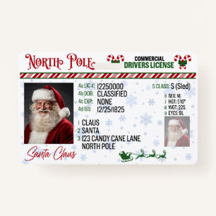 Santa Claus Driver License Christmas Badge ID Badge