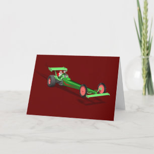 Santa Claus Driving A Dragster Holiday Card