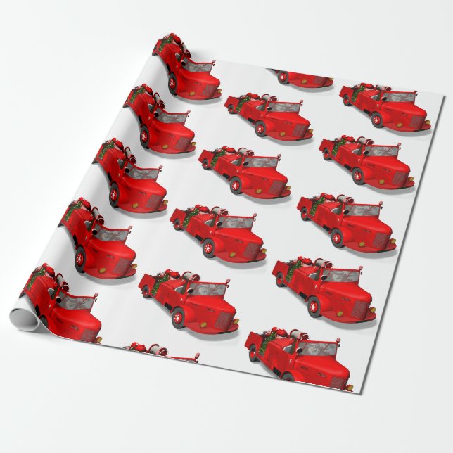 Santa Claus Driving A Fire Engine Wrapping Paper (Unrolled)
