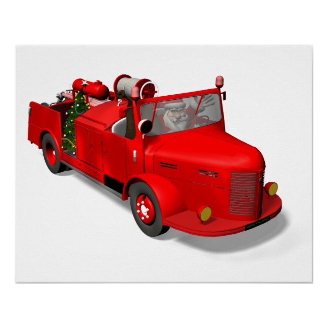 Santa Claus Driving A Fire Truck Poster (Front)