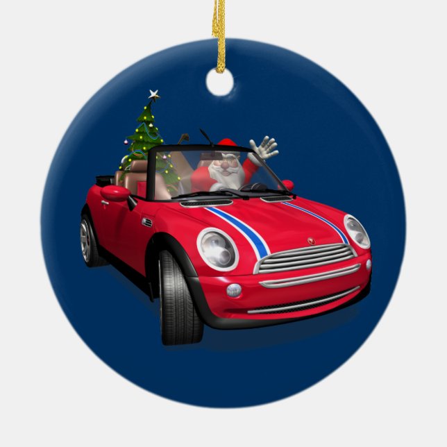 Santa Claus Driving A Mini Ceramic Tree Decoration (Back)