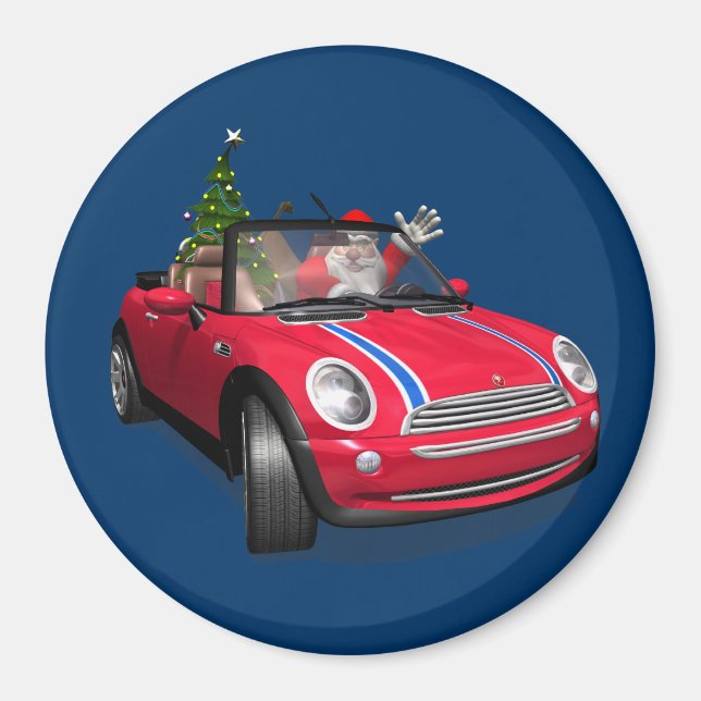 Santa Claus Driving A Mini Magnet (Front)