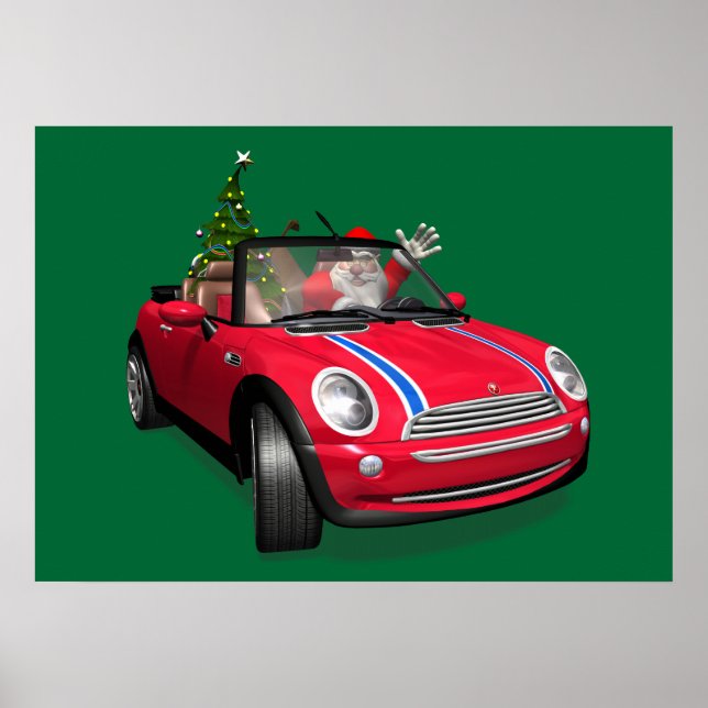 Santa Claus Driving A Mini Poster (Front)