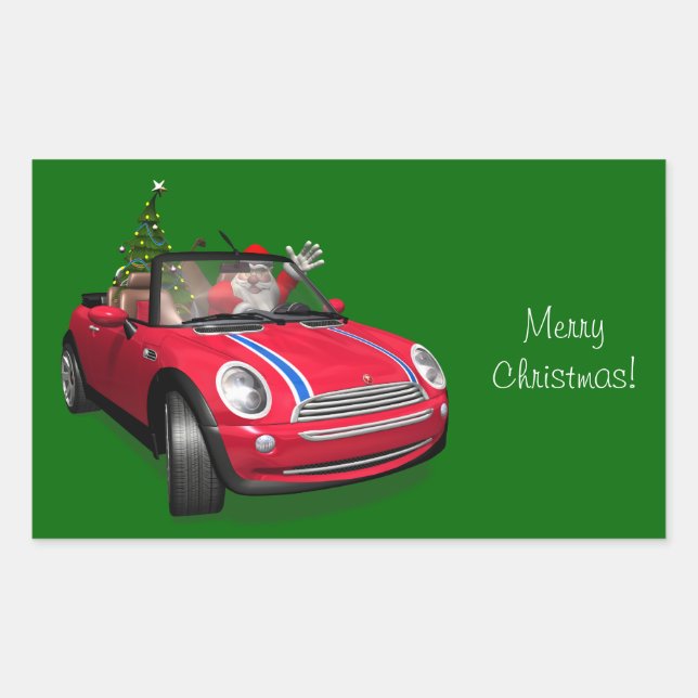 Santa Claus Driving A Mini Rectangular Sticker (Front)