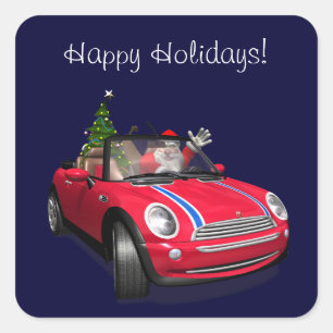 Santa Claus Driving A Mini Square Sticker