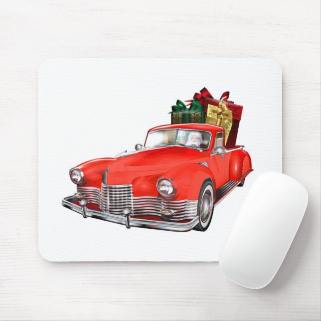 Santa Claus driving a retro car with giftsb Mouse Mat (With Mouse)