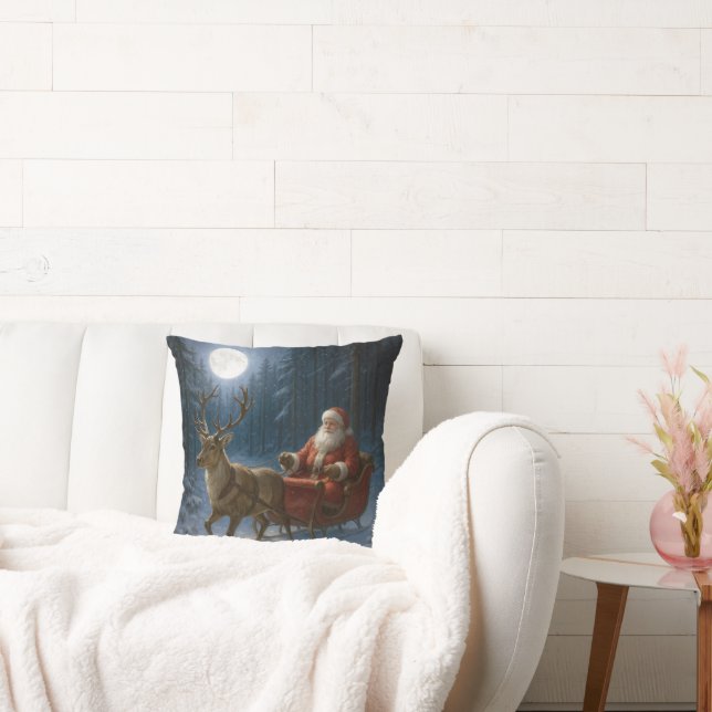 Santa Claus Driving a Sleigh In Moonlight Cushion (Couch)