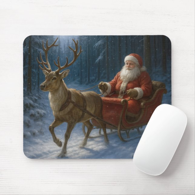 Santa Claus Driving a Sleigh Mouse Mat (With Mouse)
