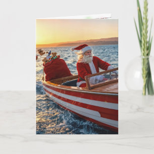 Santa Claus Driving a Speedboat Card