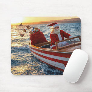 Santa Claus Driving a Speedboat Mouse Mat