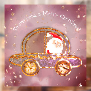 Santa Claus Driving Car Festive Pink Christmas Window Cling