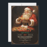 Santa Claus Eating Pizza Invitation<br><div class="desc">christmas santa claus yummy , lunch eat delivery xmas,  gift winter delicious food , holiday pizza painting vintage  , retro art christmas , santa claus</div>