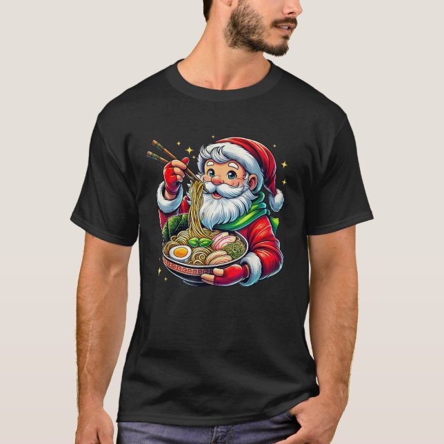 Santa Claus Eating Ramen Japanese Noodles Anime Lo T-Shirt (Front)