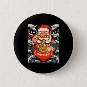 Santa Claus Eating Ramen Noodles Japanese Christma 6 Cm Round Badge