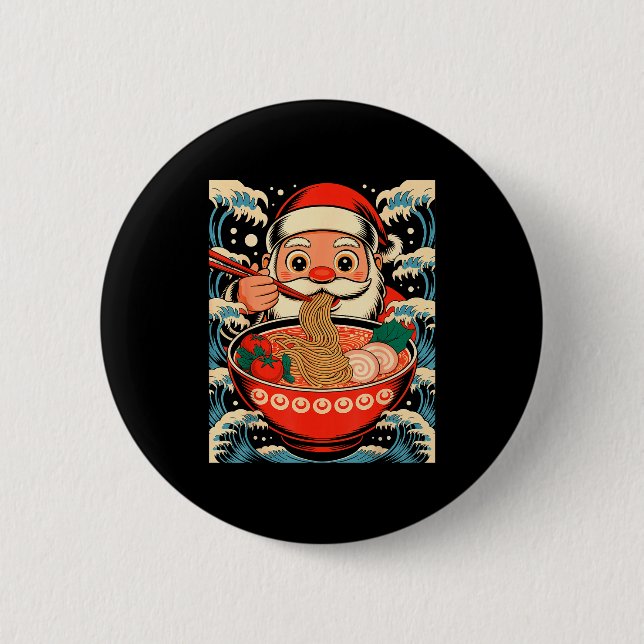 Santa Claus Eating Ramen Noodles Japanese Christma 6 Cm Round Badge (Front)