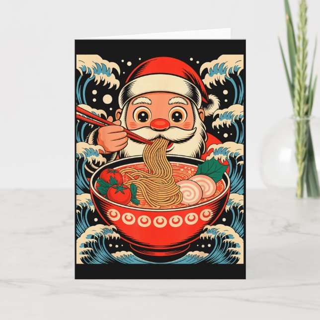 Santa Claus Eating Ramen Noodles Japanese Christma Card (Front)
