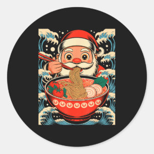 Santa Claus Eating Ramen Noodles Japanese Christma Classic Round Sticker