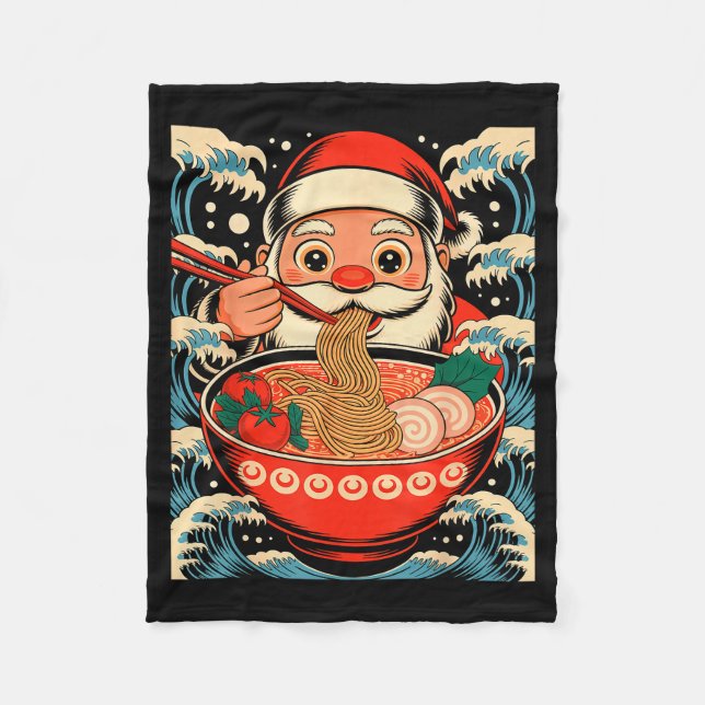 Santa Claus Eating Ramen Noodles Japanese Christma Fleece Blanket (Front)