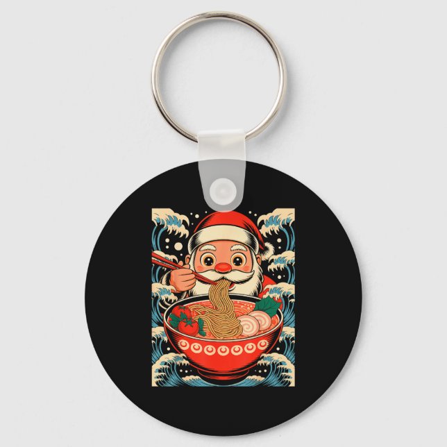 Santa Claus Eating Ramen Noodles Japanese Christma Key Ring (Front)