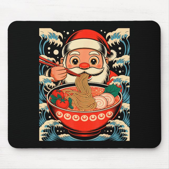 Santa Claus Eating Ramen Noodles Japanese Christma Mouse Mat (Front)