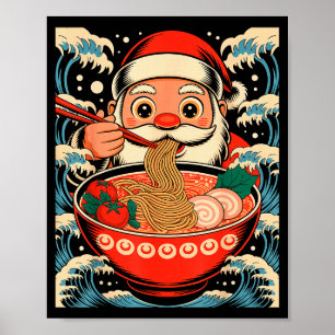 Santa Claus Eating Ramen Noodles Japanese Christma Poster