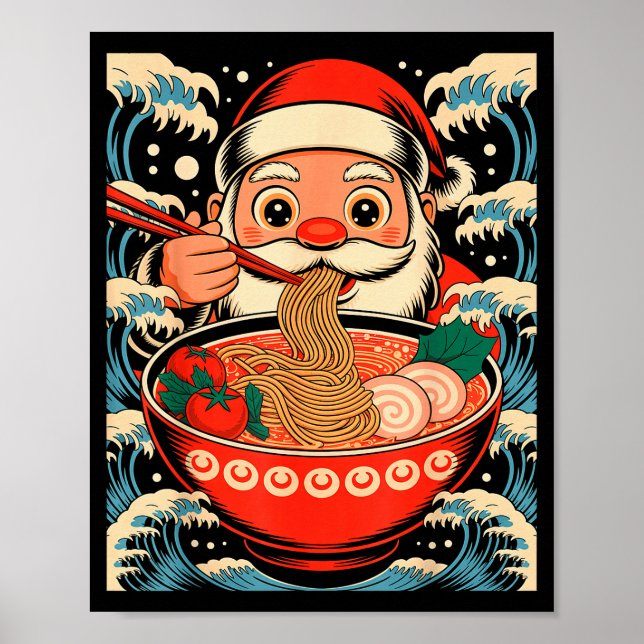 Santa Claus Eating Ramen Noodles Japanese Christma Poster (Front)
