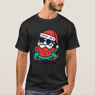 Santa Claus Eating Watermelon Vintage Melon Xmas L T-Shirt