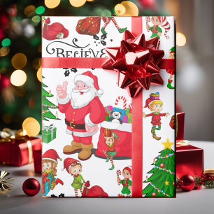 Santa Claus & Elves on Christmas Eve - Believe Wrapping Paper