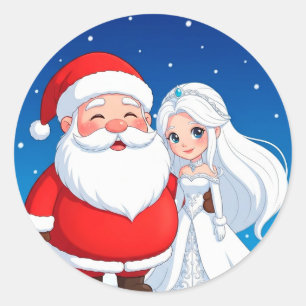 Santa Claus Embracing a Snow Queen Classic Round Sticker