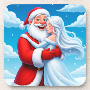Santa Claus Embracing a Snow Queen Coaster