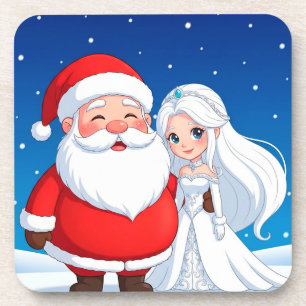 Santa Claus Embracing a Snow Queen Coaster