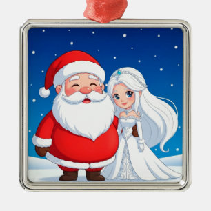 Santa Claus Embracing a Snow Queen Metal Tree Decoration