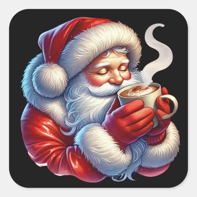 Santa Claus Enjoying a Drink on a Winter Day bk Square Sticker (Front)