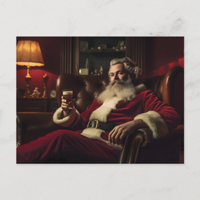 Santa Claus Enjoying a Festive Drink  Holiday Postcard (Front)