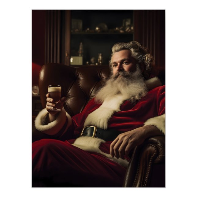Santa Claus Enjoying a Festive Drink  Poster (Front)