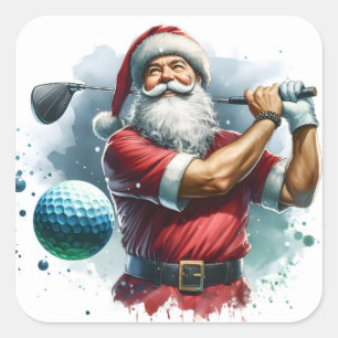 Santa Claus Enjoying a Game of Golf on a Sunny Day Square Sticker