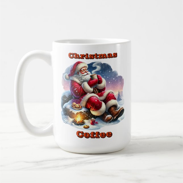 Santa Claus Enjoying a Warm Drink by the Fire Coffee Mug (Left)