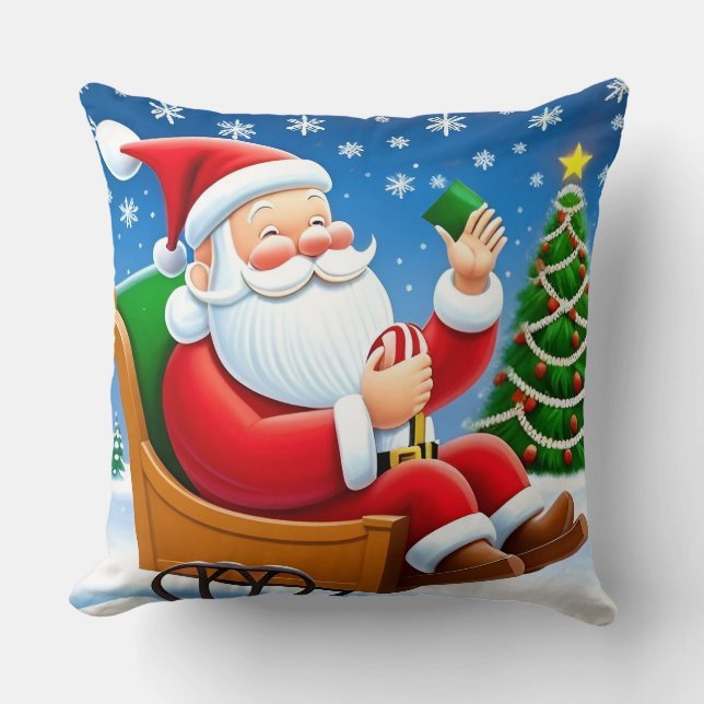 Santa Claus Enjoying Christmas Eve Cushion (Front)