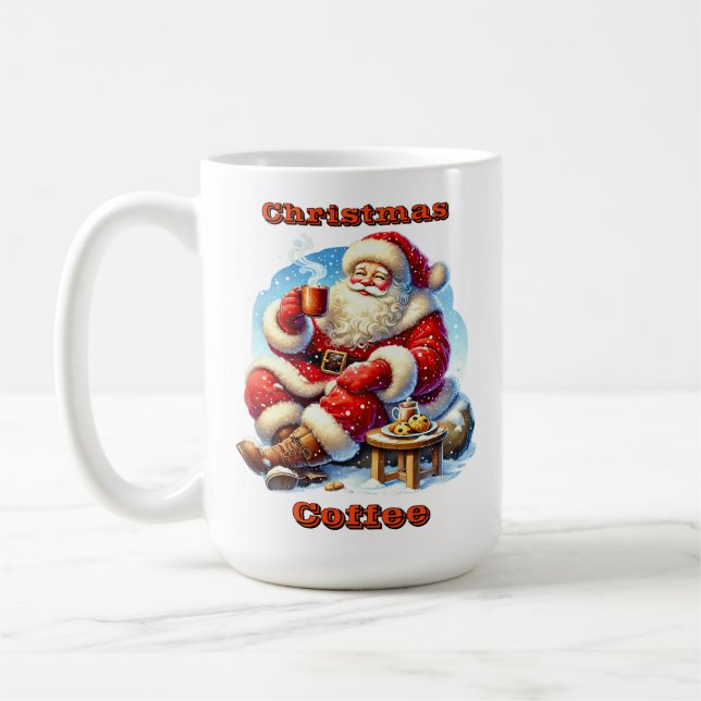 Santa Claus Enjoying Cookies and Warm Drink Coffee Mug (Left)