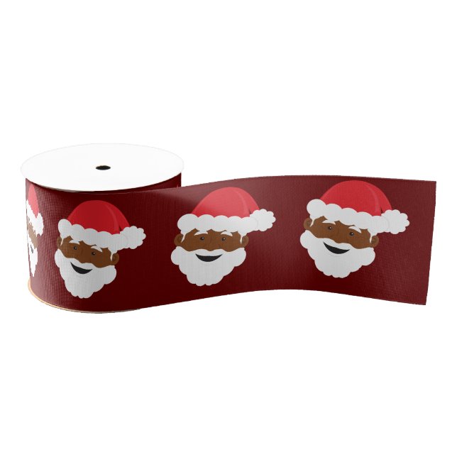 Santa Claus Face Burgundy Brown Skin Christmas Grosgrain Ribbon (Spool)
