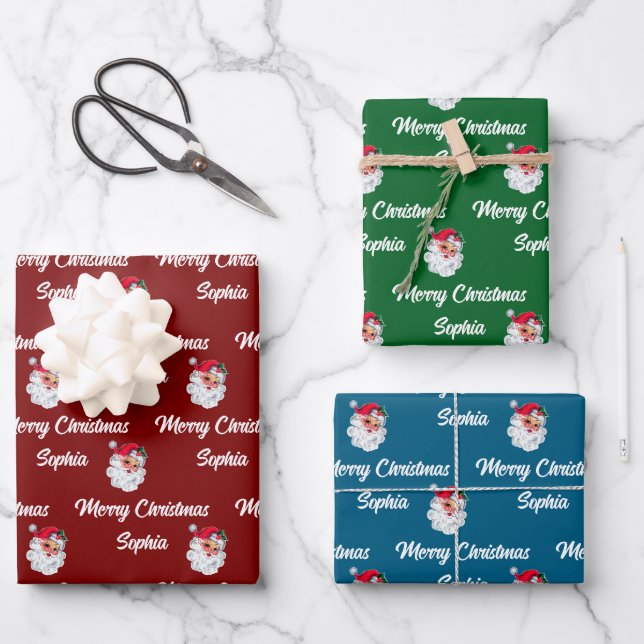 Santa Claus Face | Custom Christmas Holiday gift Wrapping Paper Sheet (Front)