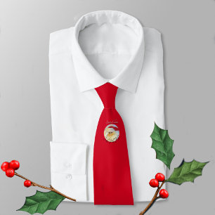 Santa Claus Face Ho Ho Ho Fun Red Tie